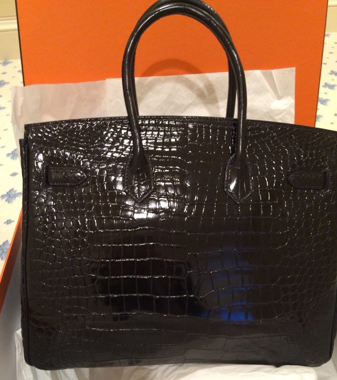 Birkin Hermes Bag Black Shiny Niloticus Crocodile 35cm 1