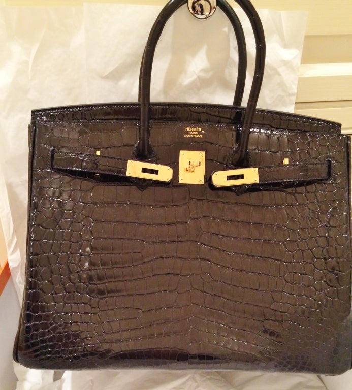 Birkin Hermes Bag Black Shiny Niloticus Crocodile 35cm 2