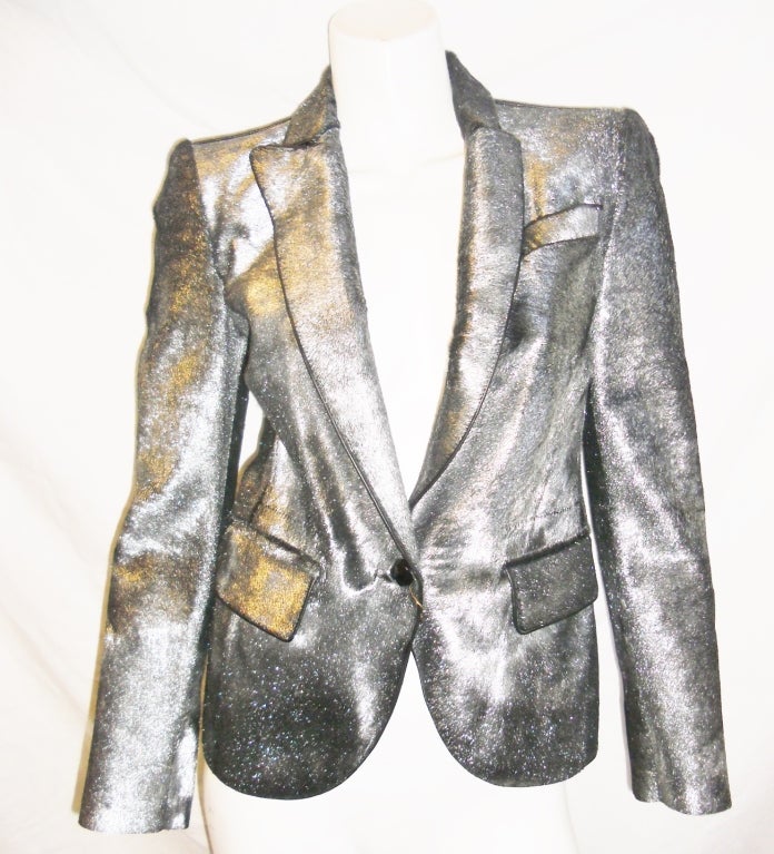 Gucci new with tags $7000 silver leather jacket blazer at 1stdibs