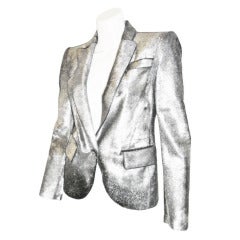 Gucci new with tags $7000 silver leather jacket blazer at 1stDibs