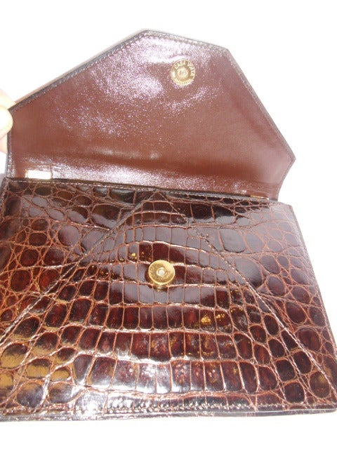 Vintage  Alligator Brown Envelope clutch bag 1