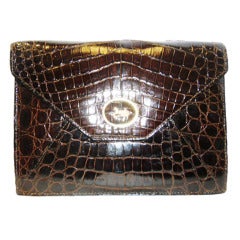 Vintage  Alligator Brown Envelope clutch bag