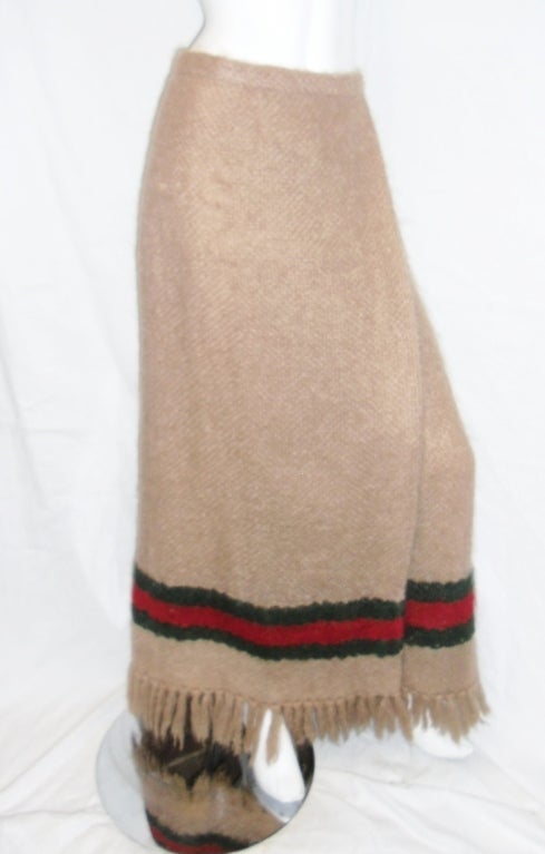 Vintage GUCCI long wool wrap skirt fringed bottom In Excellent Condition In New York, NY