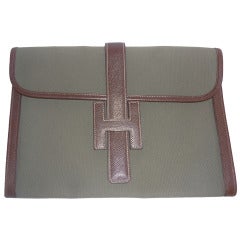 Vintage Hermes Jige GM Envelope Clutch Leather and Canvas
