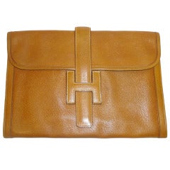 Hermes Vintage Jige GM Envelope Clutch Bag Cognac Color
