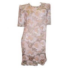 Vintage Adolfo hand beaded lace  pink dress . Gorgeous!!