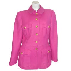 SALE!! Chanel Hot Pink Pea Coat Jacket  with Jeweled Buttons size 44
