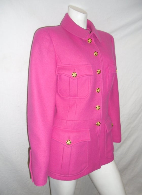 Women's SALE!! Chanel Hot Pink Pea Coat Jacket  with Jeweled Buttons size 44