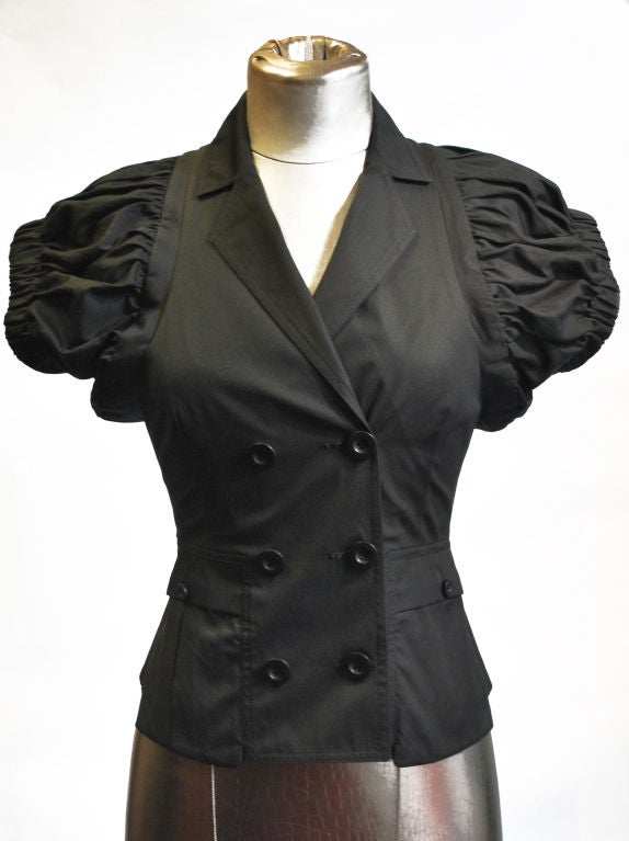 Women's Givenchy Black Cotton Rouched Sleeve Blazer Jacket For Sale