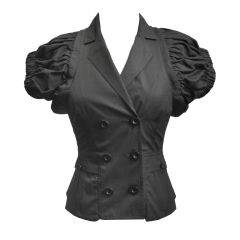 Givenchy Black Cotton Rouched Sleeve Blazer Jacket
