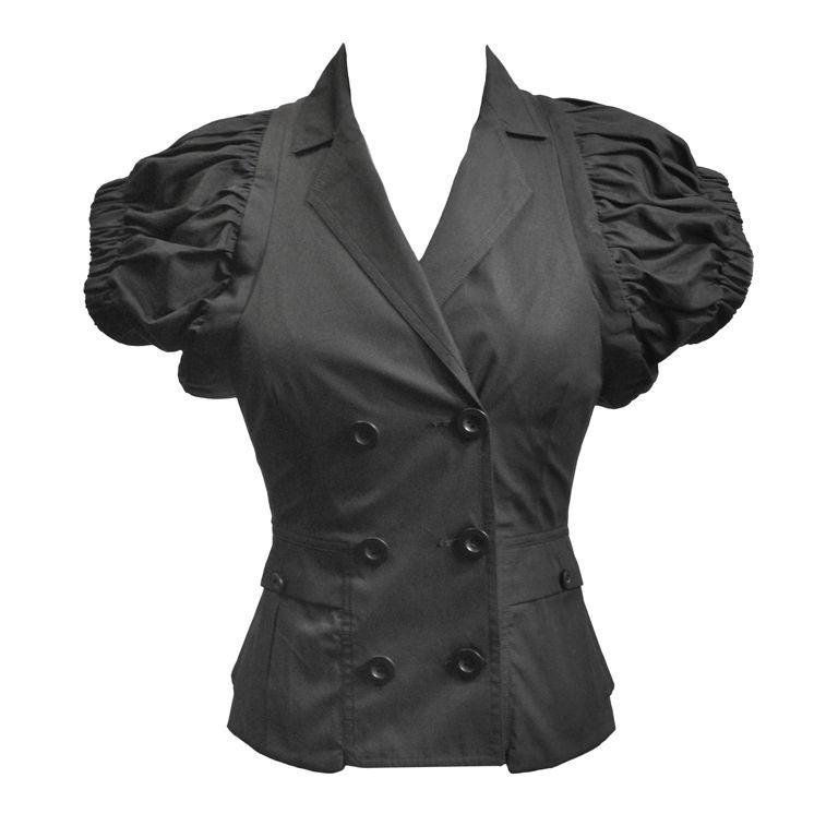 Givenchy Black Cotton Rouched Sleeve Blazer Jacket For Sale