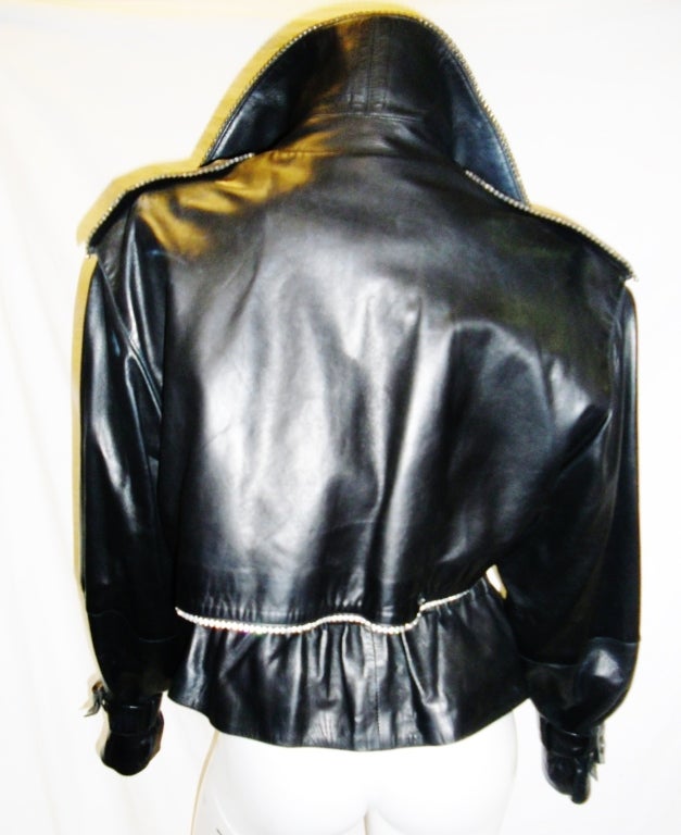 SALE ! CHARLES JOURDAN leather Bike  jacket with rhinestones trim 1