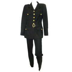 Chanel black Wool Safari Style  Gabardine Pant suit with Belt
