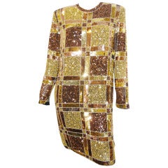 Naeem Khann  Vintage Gold hand Beaded  Art Deco  cocktail dress