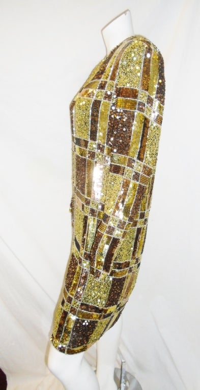 Naeem Khann  Vintage Gold hand Beaded  Art Deco  cocktail dress In Excellent Condition In New York, NY