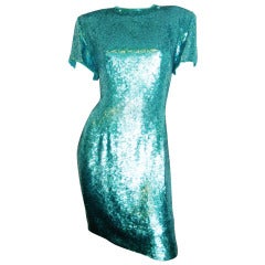 Naeem Khann  Vintage Aqua Sequen cocktail dress