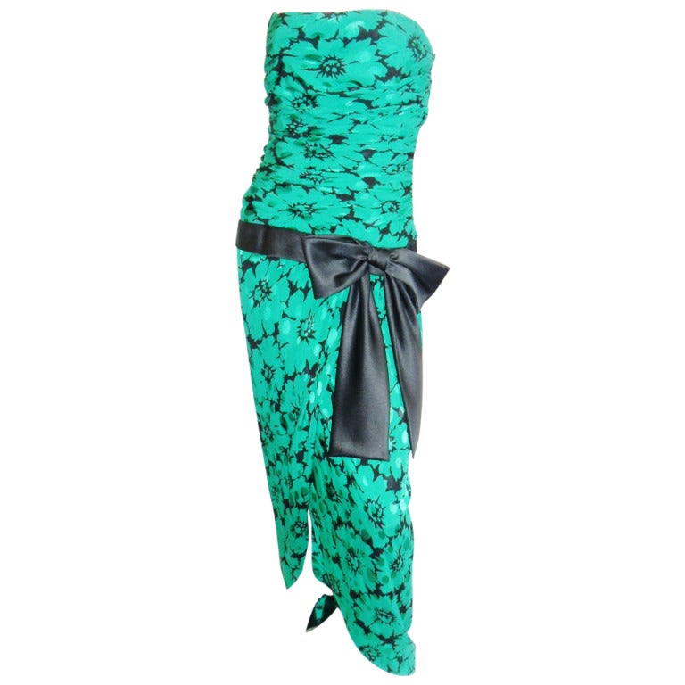 Bill Blass Emerald Green  Vintage Silk  Rushed Evening  Corset  Gown For Sale