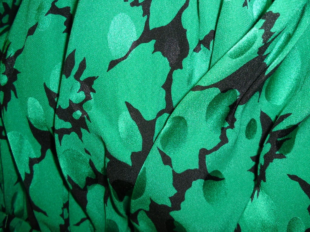 Blue Bill Blass Emerald Green  Vintage Silk  Rushed Evening  Corset  Gown For Sale
