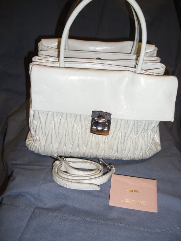 Miu Miu 'Matelasse Lux'  Talk  Creme  Leather Satchel New with Tags In New Condition In New York, NY