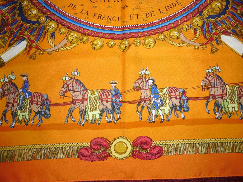 Women's HERMES Silk Caparacons De La France Et De L'Inde Scarf orange Hermes color