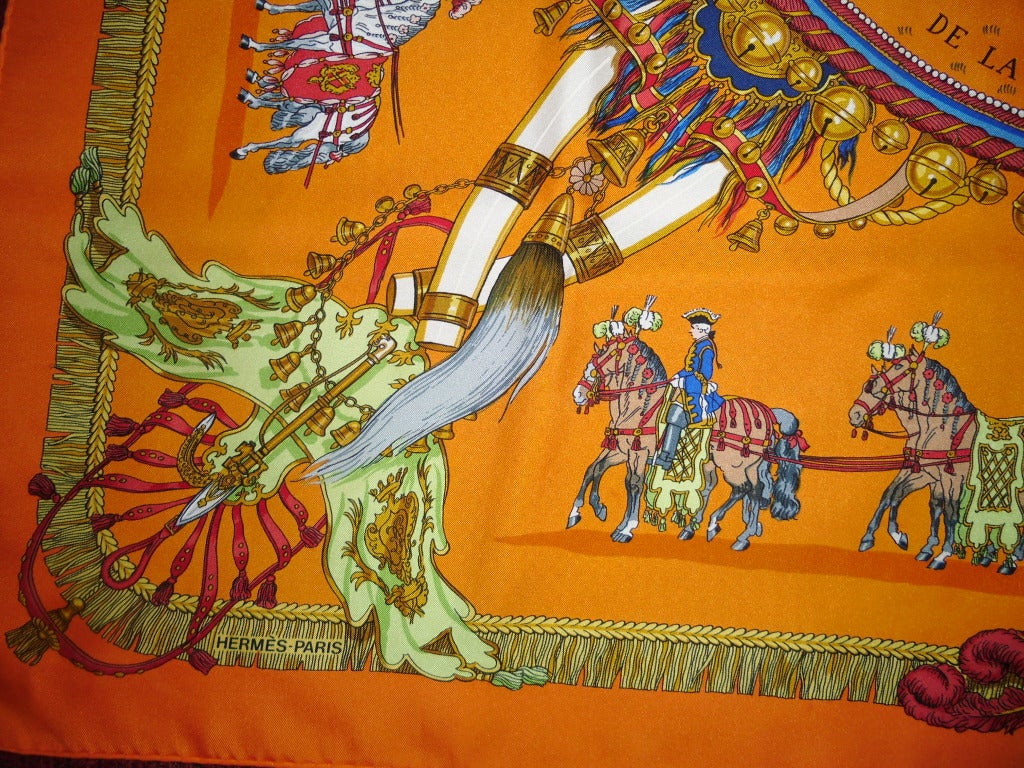 HERMES Silk Caparacons De La France Et De L'Inde Scarf orange Hermes color 1