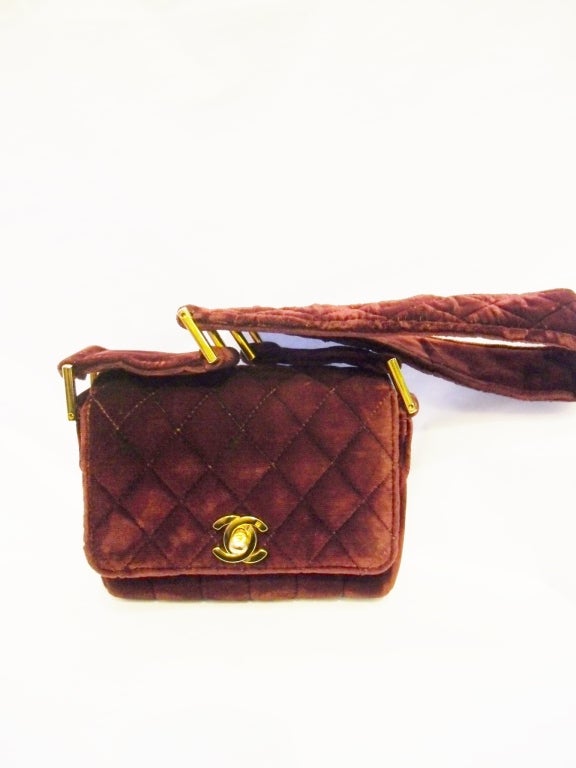 Chanel Vintage mini 2.55 burgundy velevet bag 1