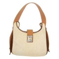 Hermes Vintage Natural Canvas & brown Leather Trim Shoulder Handbag
