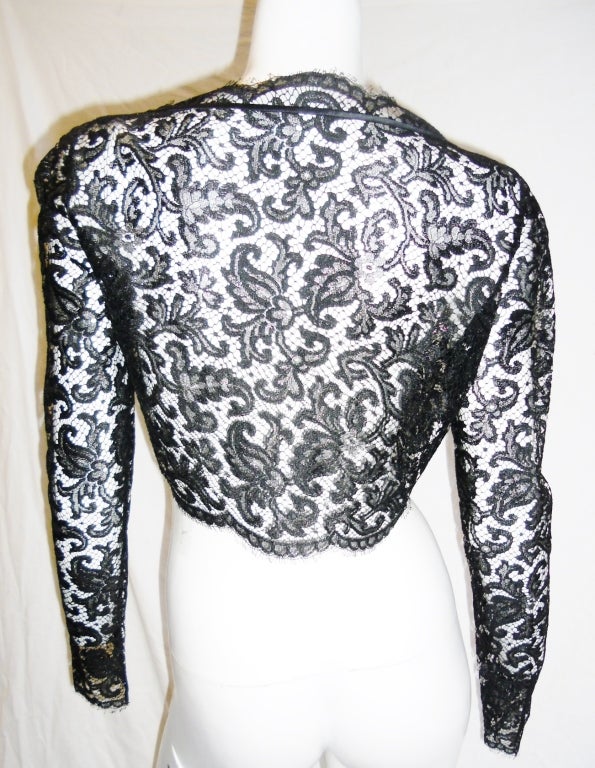 One of a kind Galanos silk/ lace cocktail  dress with lace Bolero In Excellent Condition In New York, NY