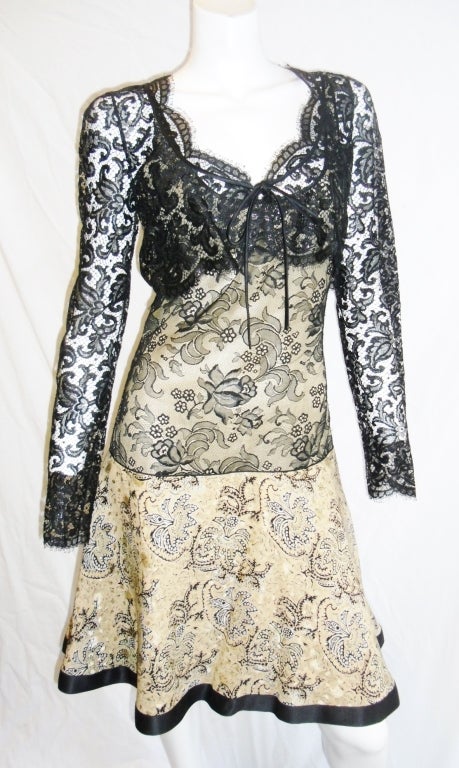 Women's One of a kind Galanos silk/ lace cocktail  dress with lace Bolero