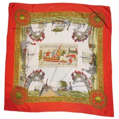 Hermes Rare "Les Normands" silk scarf by Philippe Ledoux  1971