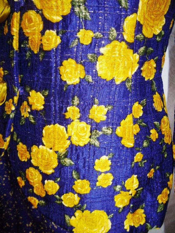Galanos Silk chiffon  roses print skirt suit For Sale 3