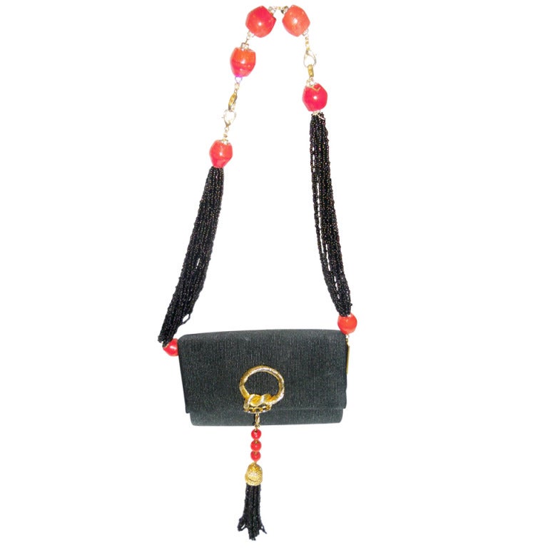 Fendi vintage Bag/ clutch  with beaded strap that converts to necklace