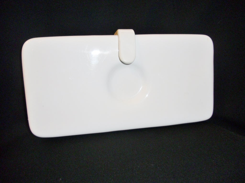 Vintage 80s Colombetti, Milan Lucite  Clutch/Shoulder Bag. Featured on Colombetti website. Bag is in Excellent condition with very minor signs of 40 years of age., . White leather sides and lining. Silver chain and Lucite shoulder strap storable