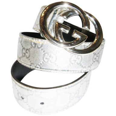 Gucci Metallic Silver Guccissima Leather Belt GG Buckle at 1stDibs