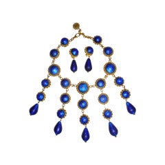 Vintage Butler & Wilson  Cobalt Blue Large blown glass bib necklace & earrings set