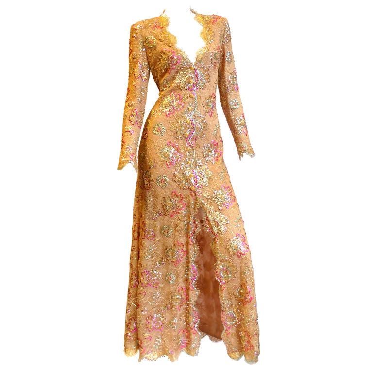 Chanel 1996 Haute Couture Gold Lace gown at 1stDibs