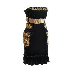 Dolce &Gabbana Black Velvet Corset Dress w Gold Embellishments