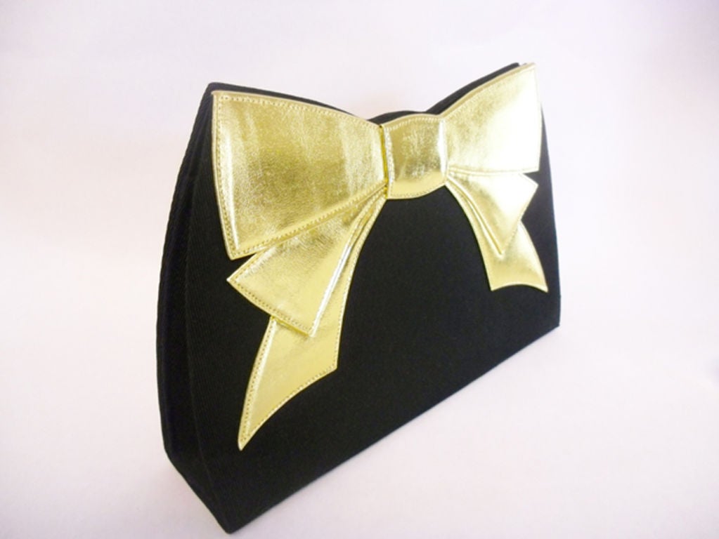 Women's Nina Ricci Vintage peau de soie Evening Bag with Gold Bow SALE For Sale
