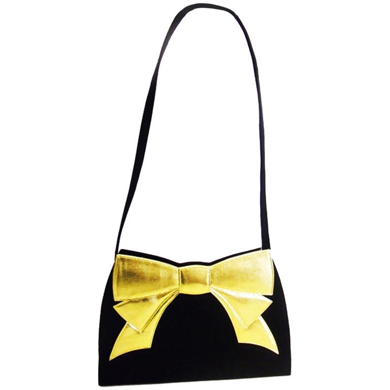 Nina Ricci Vintage peau de soie Evening Bag with Gold Bow SALE For Sale