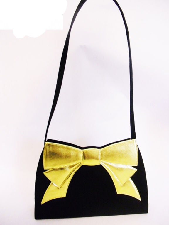Nina Ricci Vintage peau de soie Evening Bag with Gold Bow SALE For Sale 5