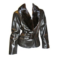 St John Leather Jacket W Mink Fur Collar
