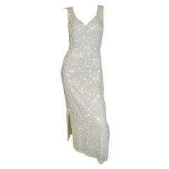 Crystal and Pearls White Beaded Gown Circa 1960