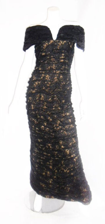 Black  Rare Vintage  Scaasi black lace  hourglass  gown with . Spectacular !!