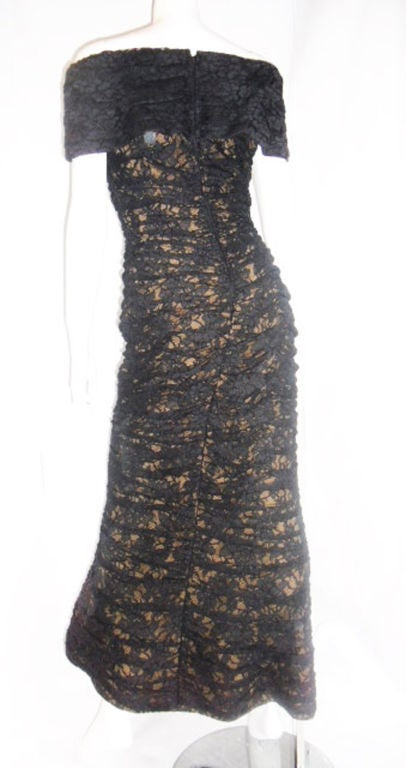 Women's  Rare Vintage  Scaasi black lace  hourglass  gown with . Spectacular !!