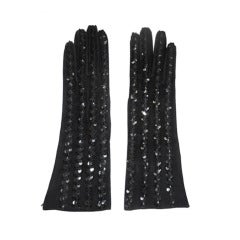Yves  Saint Laurent  black  Leather Beaded Gloves