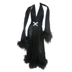 "Ginger Rodgers" Black  Halter Jersey Dress w Ostrich 1960's