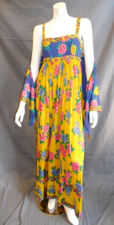 Women's Joan Leslie For Kasper Floral  Sun dress with scarf For Sale