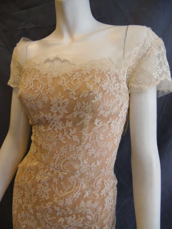 Vintage 1950s Peggy Hunt  Illusion Neckline Lace Dress 1