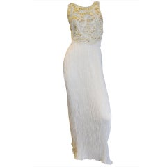 Mary McFadden Couture White beaded Halter  Gown