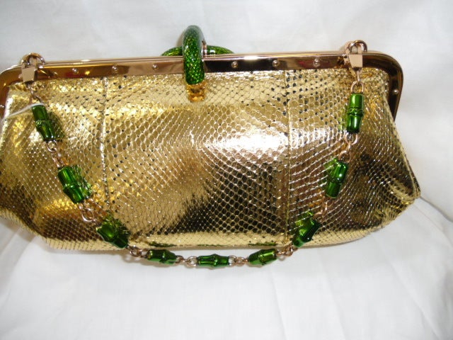 Rare Gucci Tom Ford Gold Python Green Enamel Snake Handbag 4
